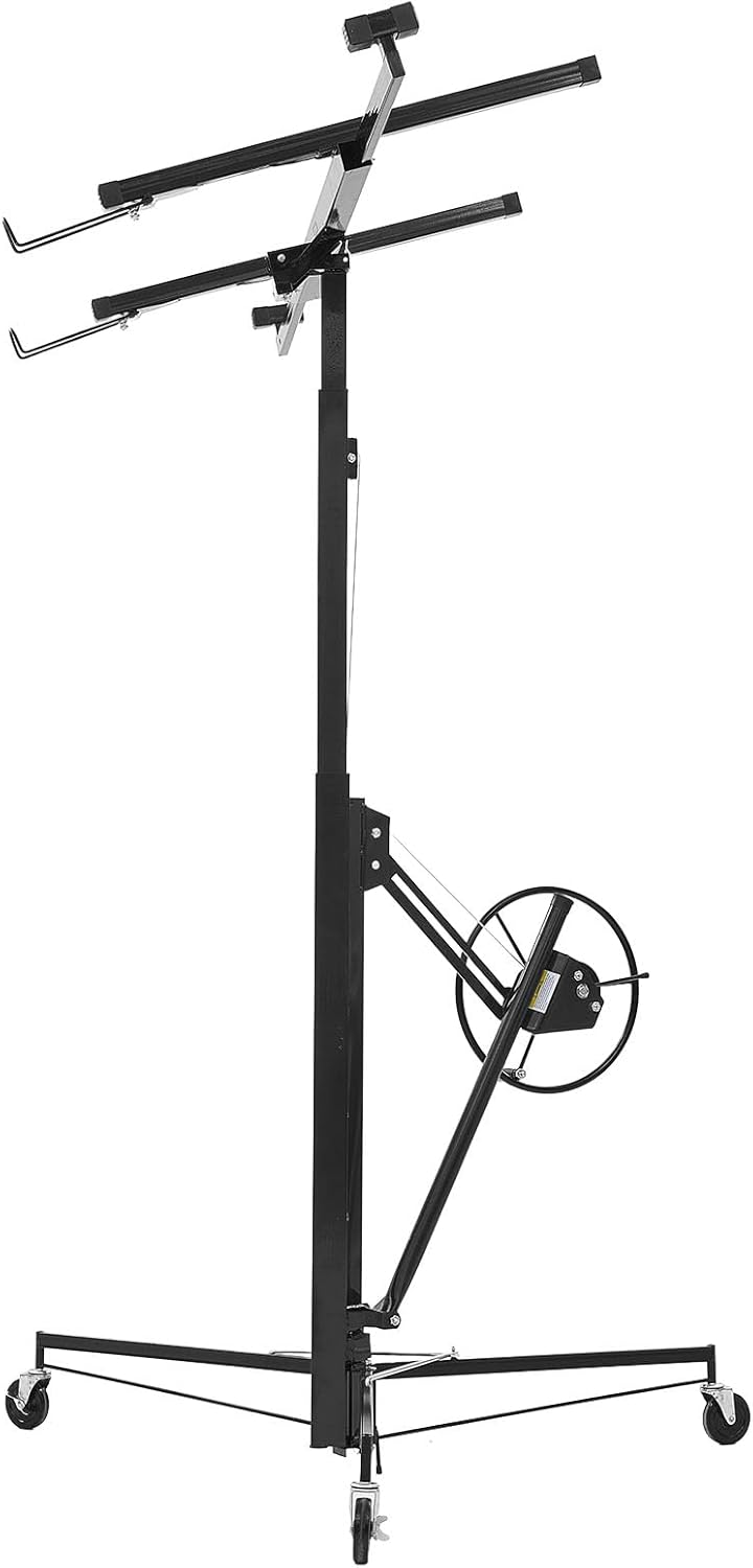 VEVOR 11ft Drywall Lift, Heavy-Duty 150 lbs Sheetrock Hoist with Adjustable Telescoping Arm, Lockable Wheels, Drywall Lifter Panel Jack Hoist Tools Ideal for Ceiling & Wall Installation (Black)
