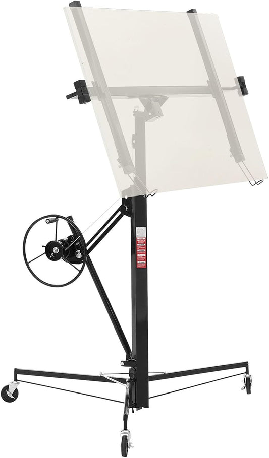 VEVOR 11ft Drywall Lift, Heavy-Duty 150 lbs Sheetrock Hoist with Adjustable Telescoping Arm, Lockable Wheels, Drywall Lifter Panel Jack Hoist Tools Ideal for Ceiling & Wall Installation (Black)