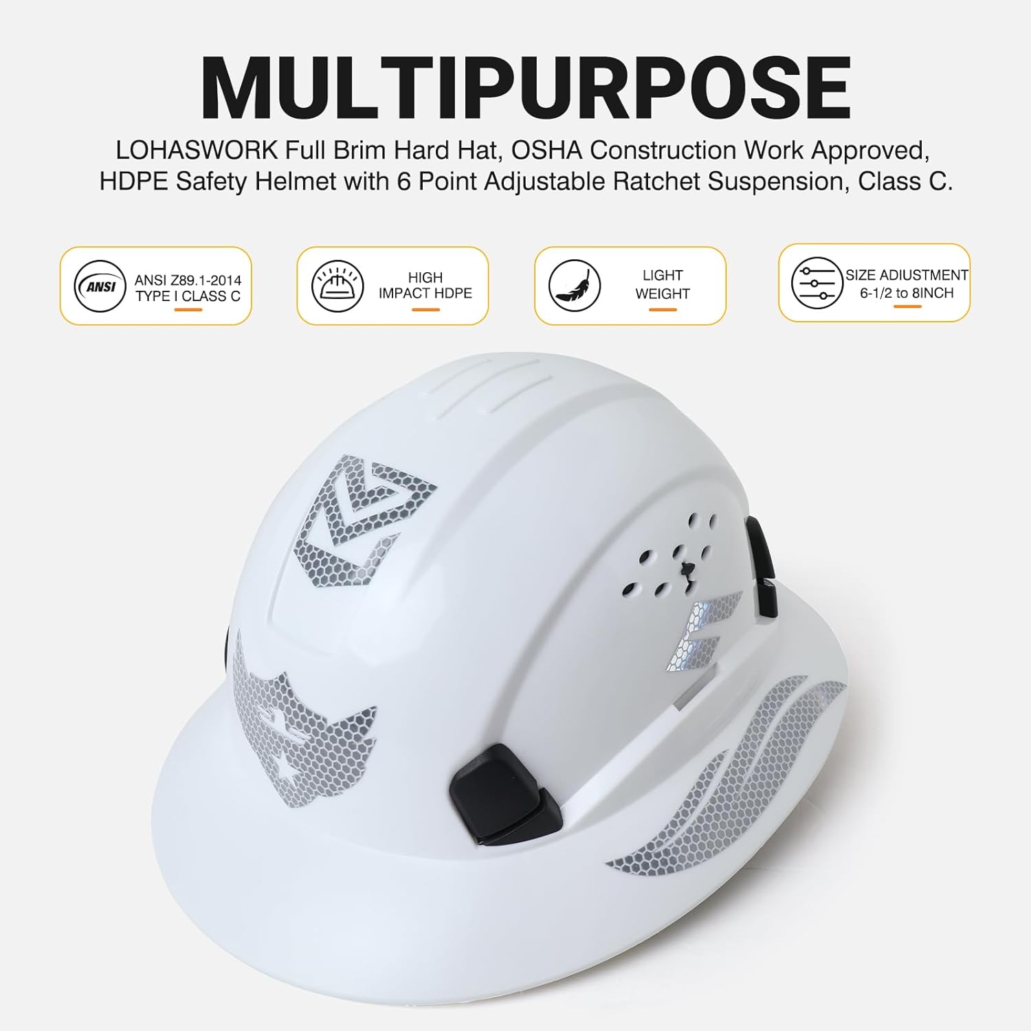 Full Brim Hard Hat Vented Safety Helmet for Construction OSHA Approved Cascos De Construccion Work Hard Hat for Men Women