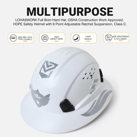 Full Brim Hard Hat Vented Safety Helmet for Construction OSHA Approved Cascos De Construccion Work Hard Hat for Men Women