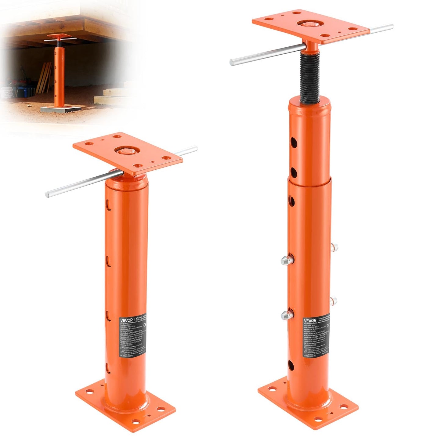 VEVOR House Floor Jacks, 2 Pack 53-93 Inch Height Range, 18000 lbs Max Load Capacity, Adjustable Support Beam Basement Jack Post Pole for Leveling, Lift Steel Telescoping Post for Temporary Support