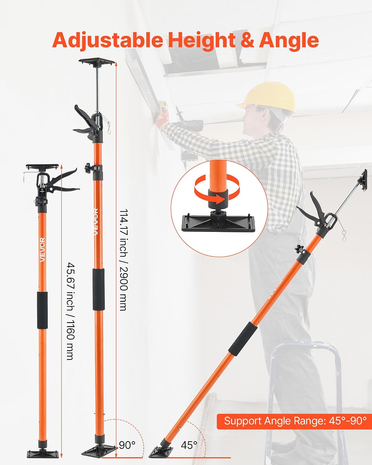 VEVOR Cabinet Jack Support Pole, 4-Pack, 45.7-114.2 Inch Steel Telescopic Quick Support Rod, Adjustable 3rd Hand System up to 154 lbs Capacity for Installing Cabinets, Lifting Drywall, Cargo Bars