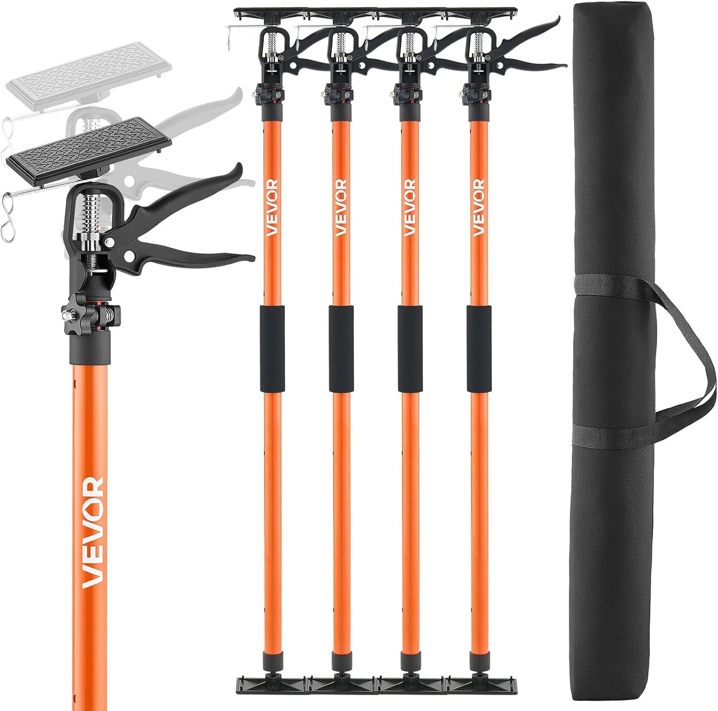VEVOR Cabinet Jack Support Pole, 4-Pack, 45.7-114.2 Inch Steel Telescopic Quick Support Rod, Adjustable 3rd Hand System up to 154 lbs Capacity for Installing Cabinets, Lifting Drywall, Cargo Bars