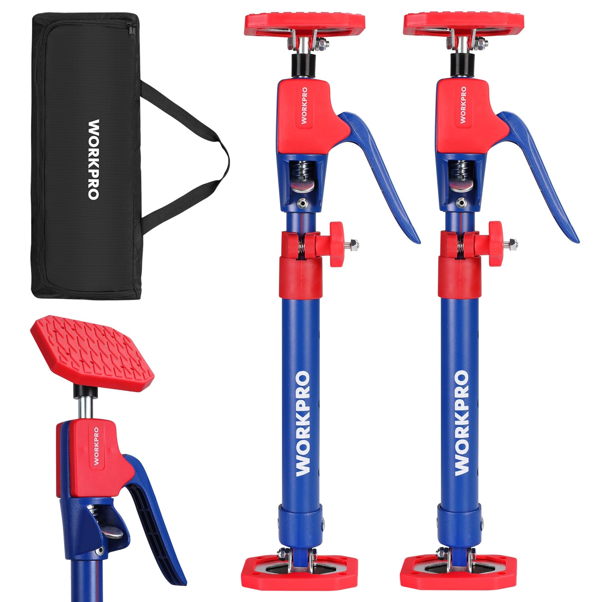 WORKPRO Cabinet Jack Support Pole, 54-114 Inches Steel Telescopic Quick Support Rod Adjustable 3rd Hand Support System with 154 lbs Capacity for Cabinet Jack, Drywall Jack& Cargo Bars, 4-Pack