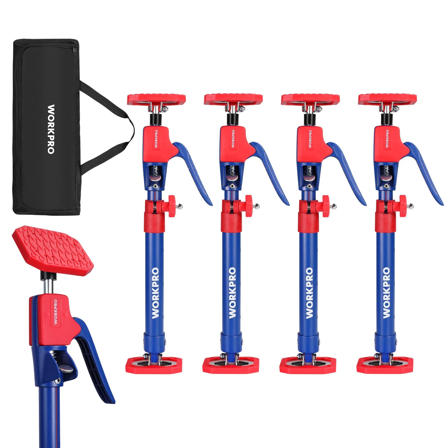 WORKPRO Cabinet Jack Support Pole, 54-114 Inches Steel Telescopic Quick Support Rod Adjustable 3rd Hand Support System with 154 lbs Capacity for Cabinet Jack, Drywall Jack& Cargo Bars, 4-Pack