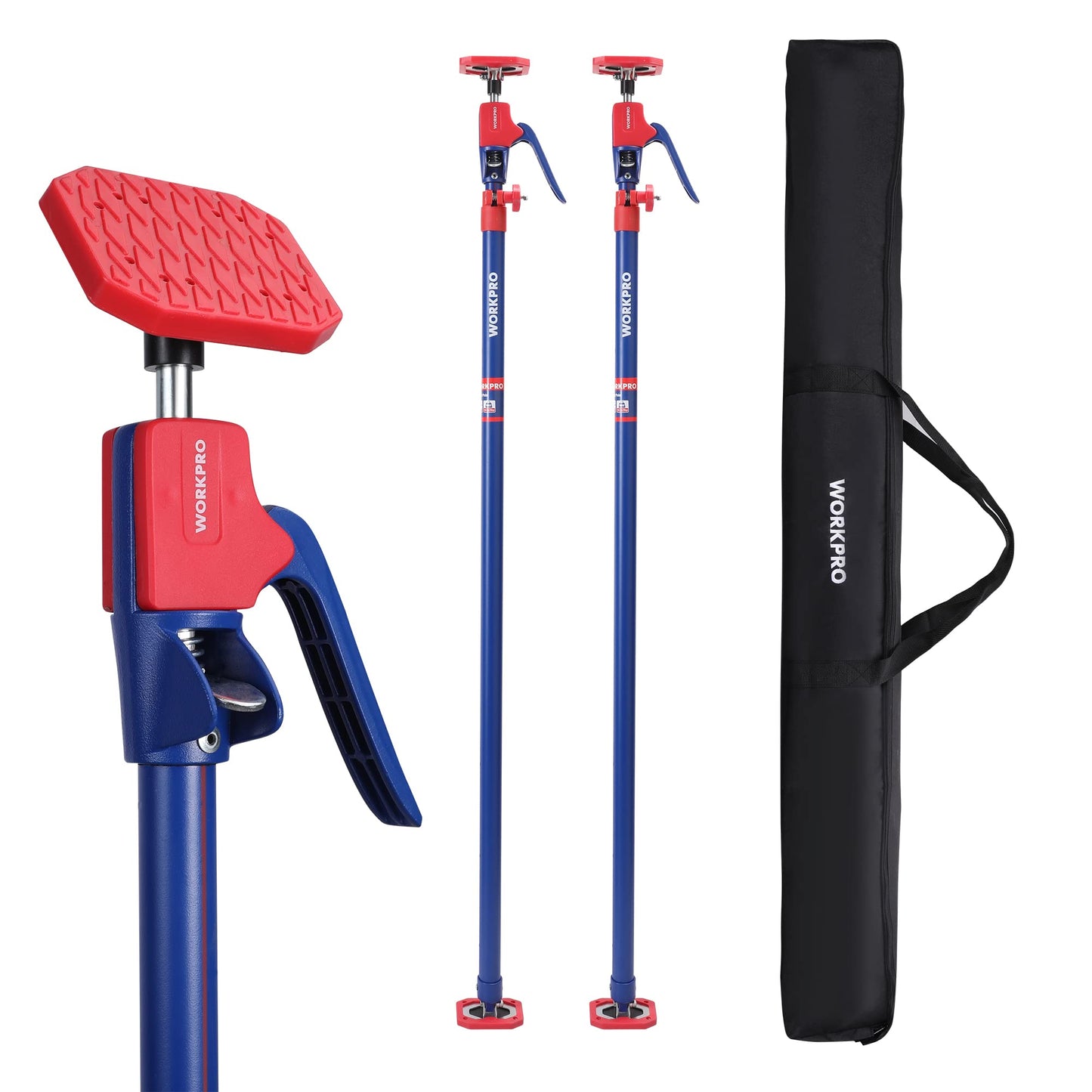 WORKPRO Cabinet Jack Support Pole, 54-114 Inches Steel Telescopic Quick Support Rod Adjustable 3rd Hand Support System with 154 lbs Capacity for Cabinet Jack, Drywall Jack& Cargo Bars, 4-Pack