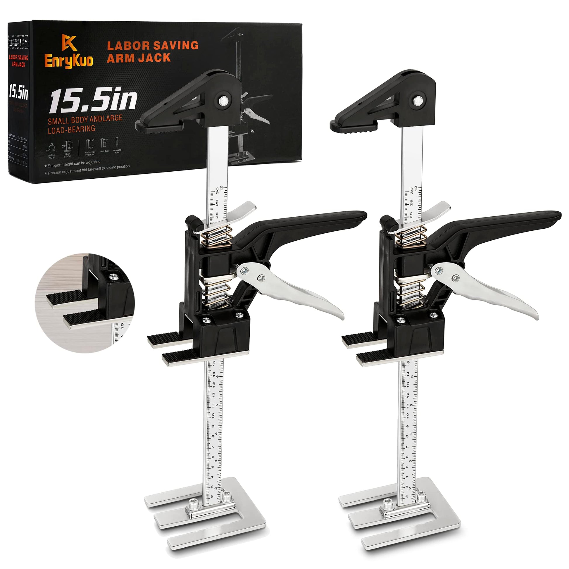 [Upgrade] Labor Saving Arm Jack 2 Pack,15.5 Inch Stainless Steel Furniture Lifts with Handbag,Hand Furniture Jack Lifter Tool for Installing Cabinets,Flooring&Windows,Load 440LBS