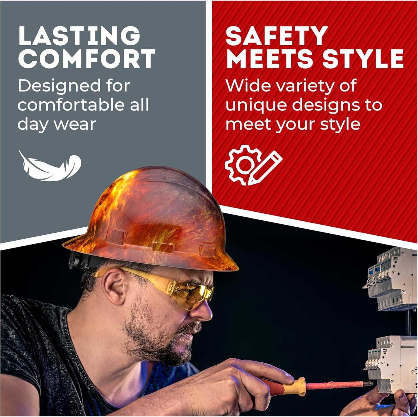 Acerpal Updated Full Brim Hard Hat, Padded, OSHA Type 1 Class E, G, & C Construction Safety Approved Hardhats, Hard Hats for Men, Cascos De Construccion Helmet.