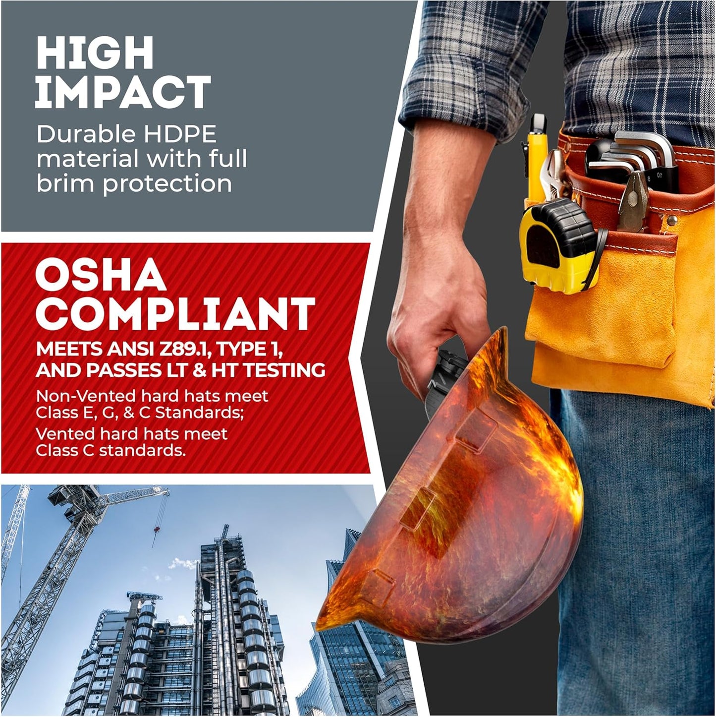 Acerpal Updated Full Brim Hard Hat, Padded, OSHA Type 1 Class E, G, & C Construction Safety Approved Hardhats, Hard Hats for Men, Cascos De Construccion Helmet.