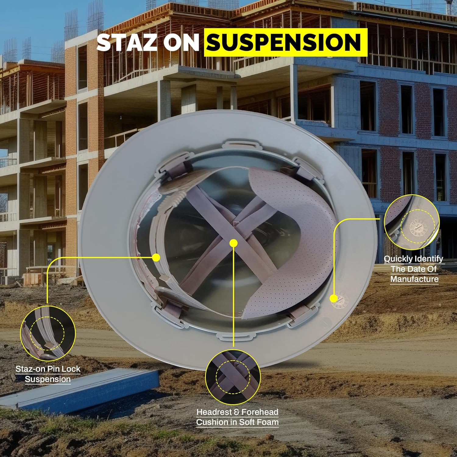 V-Guard with Staz On Suspensions Full Brim Hard Hats with Safety Tote